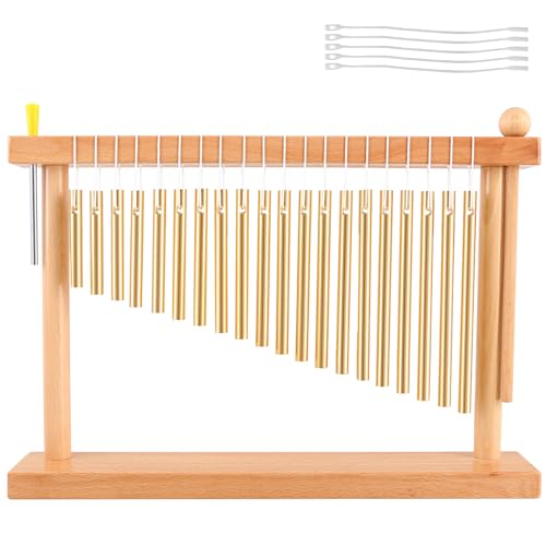 EASTROCK 20 Note Chime Table Wind Chime Bar Percussion Instrument Single Row Chime Hand Chimes Relaxing Meditation Healing Sound Desktop Decoration (Gold) - color: Gold