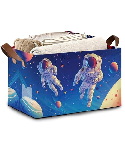Astronaut Collapsible Storage Box,Planet Organizer Bin with Handles for Room Decoration,Bins Book Basket Box 17x11.5x10Inch - color: Astronaut Planet