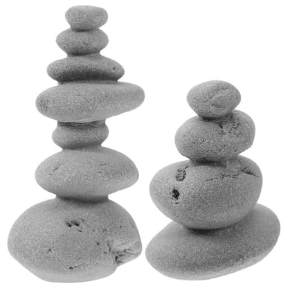 Simulated Stone Stacking Ornaments 2-Piece Garden Sculpture for Zen Garden Decor Indoor Outdoor Bonsai Sand Accessory