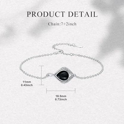 PELOVNY Celtic Knot Bracelet for Women 925 Sterling Silver Infinity Gemstone/Birthstone Bracelets Birthday Christmas Jewelry Gifts for Mom Daughter Wife - color: 01-Celtic-Black Onyx
