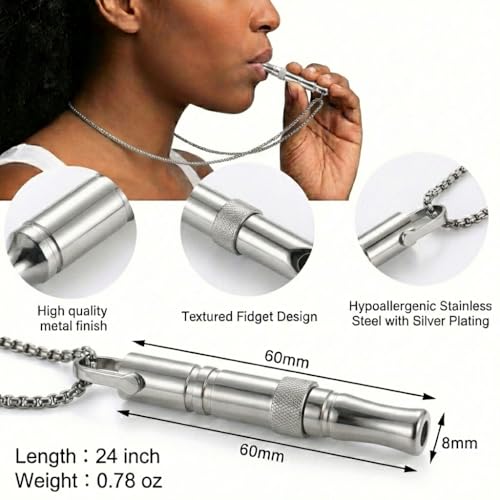 Breathing Easy Necklace, Mindfulness Breathing Stainless Steel Pendant for Stress Relief, Anxiety Management & Smoking Cessation Aid, Intricate Engraving for Men Women - color: Cylindrical Rotating Fidget Ring-Sliver