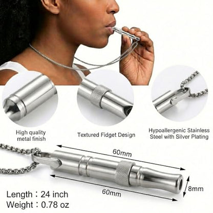 Breathing Easy Necklace, Mindfulness Breathing Stainless Steel Pendant for Stress Relief, Anxiety Management & Smoking Cessation Aid, Intricate Engraving for Men Women - color: Cylindrical Rotating Fidget Ring-Sliver