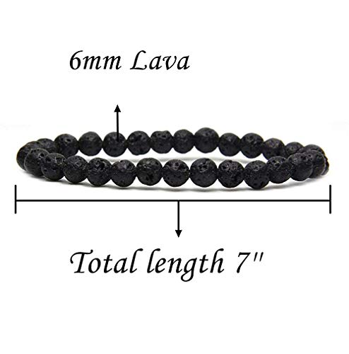 Angelstones Handmade Natural Healing Gemstone 6mm Round Beads Stretch Crystal Bracelet 7 Inch Unisex - color: Lava