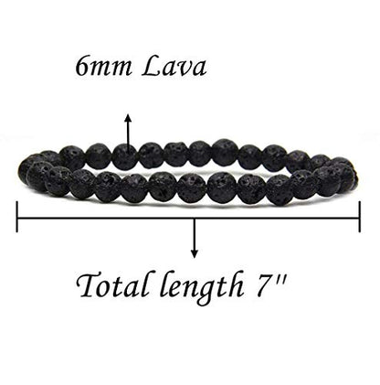 Angelstones Handmade Natural Healing Gemstone 6mm Round Beads Stretch Crystal Bracelet 7 Inch Unisex - color: Lava