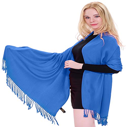 CJ Apparel Solid Color Tassels Design Nepalese Shawl Scarf Wrap Stole Throw Head Wrap Pashmina Gift Hand Made in Nepal New - color: Blue
