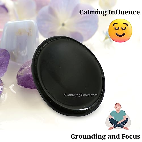 Amazing Gemstone Black Obsidian Worry Stone, Healing Crystals - Piedra Crystal Fidget for Gift, Meditation, Calming, Relaxation, Stress Relief - color: Black Obsidian