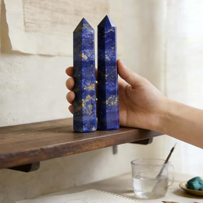 2pcs Natural Crystal Point Wand Set,Hand-Finely Polished,Meditation Healing Purification,Full-Scenario Decoration Display for Home Office,Holiday Gifting(15cm Big Wand 2pcs Lapis Lazuli)