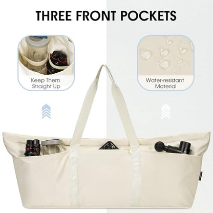 Large Yoga Mat Bag with Shoes Compartment and Wet Pocket Ladies Pilates Gym Tote Bag with Yoga Mat Holder Strap for Women Men Workout Carrier Stuff Accessories - color: Beige