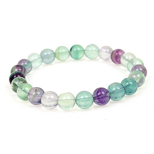 MJDCB Featured Men Women 8mm Beads Bracelet Elastic Natural Stone Yoga Bracelet Bangle 6.7" - color: Colorful Fluorite