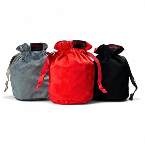 Velvet Drawstring Dice Bag - Set of Three Colors - Dungeons and Dragons Fabric/Standing Cotton Fabric Dice Bags/D&D Dice Pouch/Small Pouch/Velvet Jewelry Bag (Red, Black, Grey)