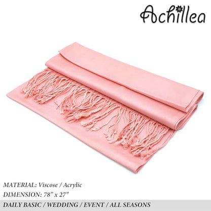 Achillea Lightweight Pashmina Scarf for Women – Soft Silky Shawl Wrap for Evening Dresses, Bridesmaids & Everyday Wear - color: Blush Pink