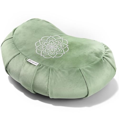 Hihealer Premium Crescent Meditation Cushion, Ergonomic Buckwheat Hull Floor Pillow for Adults, Comfortable Yoga Bolster for Meditation & Floor Sitting (Green) - color: Green