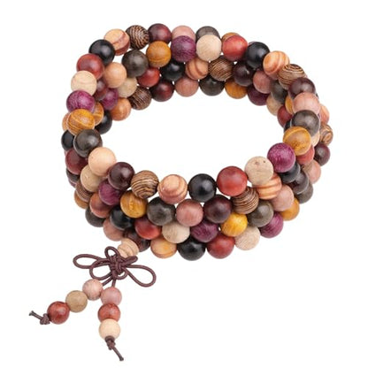 Nupuyai Natural Wood Wrap Bracelet for Women and Men, 108 Prayer Mala Beads Tibetan Necklace for Unisex Elastic Meditation Yoga Jewelry