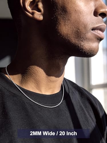 Bandmax Solid 1.5mm/2mm/3mm/6mm Rope Chains for Men Women 14K Gold Plated/Black Plated Stainless Steel Twist Chain 16-30 Inches, with Gift Box - color: 04 2MM Steel