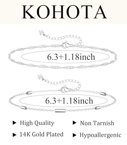 KOHOTA Silver Gold Bracelets for Women Trendy 14K Gold Plated Bracelet for Women Non Tarnish Dainty Stackable Layered Chain Heart Pearl Knot Beaded Bracelets Stack Set Charm Mothers Day Jewelry Gifts - color: F.Twisted chain-silver