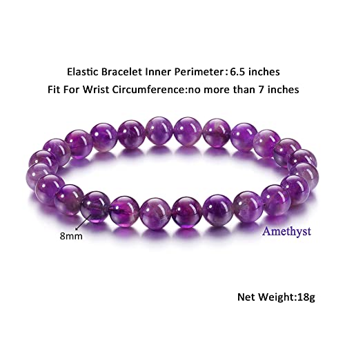 Jovivi Crystal Bracelets for Women Men - 8mm Handmade Natural Semi Precious Gemstone Beaded Bracelets, Round Stone Beads Stretch Bracelet, Healing Yoga Bracelets Jewelry Gifts - color: Amethyst Crystal