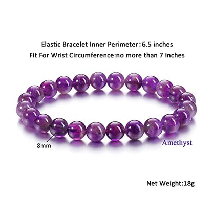 Jovivi Crystal Bracelets for Women Men - 8mm Handmade Natural Semi Precious Gemstone Beaded Bracelets, Round Stone Beads Stretch Bracelet, Healing Yoga Bracelets Jewelry Gifts - color: Amethyst Crystal