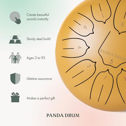 Panda Drum Plus (Sandstone) | Steel Tongue Handpan with Music Book, Mallets, Carrying Bag, Finger Picks | 11 inch, 432 Hz | Rain Drum for Inside, Outside | Calming Musical Instrument for Adults, Kids - color: 2-Sandstone