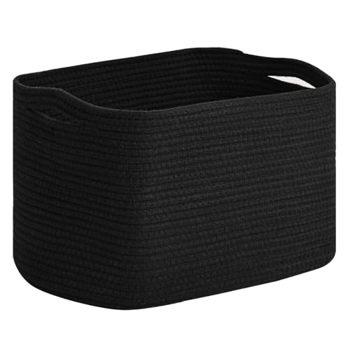 ICERZCZ Woven Cotton Rope Storage Basket for Organizing, Cute Decorative Baskets for Gifts Empty, Organizer Bins for Dog Toy, Baby Laundry, 17“×13”×9.5“, Black - color: Black, size: 17“(L)×13”(W)×9.5“(H)