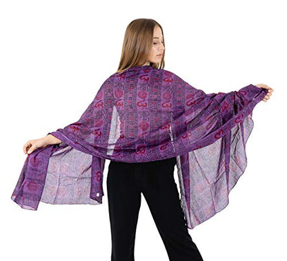OMA Large Om Scarf Wrap Hand Block Printed Shawl For Yoga Meditation BRAND - color: Purple