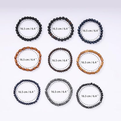 MILAKOO Mens Beaded Bracelets Tribal Wooden Elastic Adjustable Prayer Beads Wrap Cuff for Women - color: L: 10pcs
