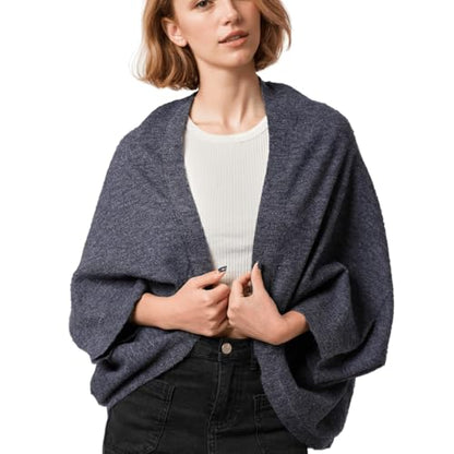 WaJuemy Shrug Sweater Shawl Wraps for Women Soft Cashmere Ponchos Sweater Cardigan Casual Open Front Top Cape Shawls - color: 10 Navy