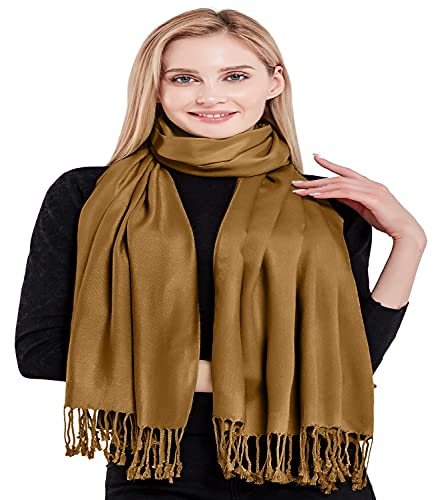 CJ Apparel Solid Color Tassels Design Nepalese Shawl Scarf Wrap Stole Throw Head Wrap Pashmina Gift Hand Made in Nepal New - color: Camel Brown
