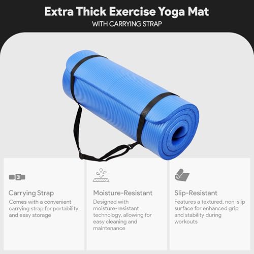 BalanceFrom Yoga Mat, 1-Inch Extra Thick High Density Exercise Mat, Anti-Tear Exercise Yoga Mat with Carrying Strap, Suitable for Various Yoga Exercises, Multiple Colors
