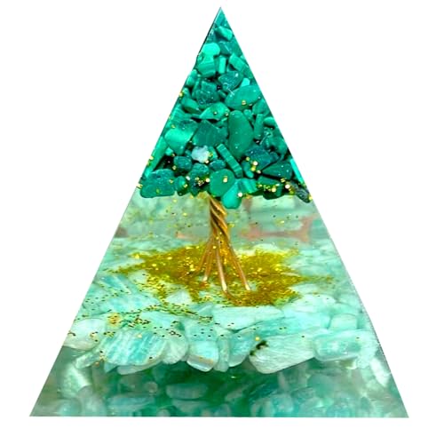 Tree of Life Orgone Pyramid,Natural Tianhe Stone&Malachite Orgonite Healing Crystals Pyramid,Crystal Stone Positive Reiki Energy Generator Collection Wealth Lucky Meditation Tool(6cm) - color: Green 2