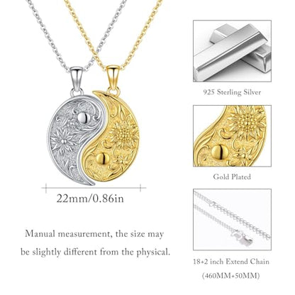 Yin Yang Necklaces for Women Men 925 Sterling Silver Pendant Necklace Yin Yang Jewelry for Women Men Couples - style: Flower