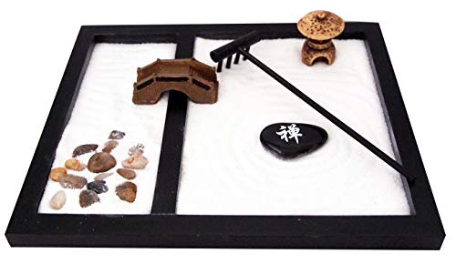 Desktop Japanese Zen Garden with Rake Stones Bridge Lantern Decor, ZG02