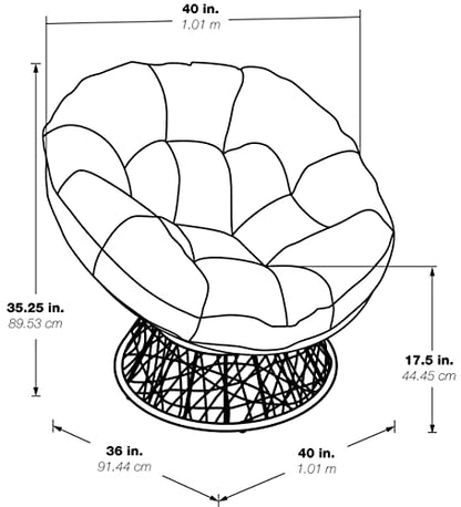 OSP Home Furnishings Wicker Papasan Chair with 360-Degree Swivel, Grey Frame with Blue Cushion
