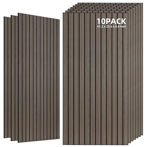 TO-TH Wood-Look Acoustic Wall Panels, 10 Pack 47.2” x 23.6” Sound Panels, Decorative Wood Panels for Wall Sound Dampening Panels for Home, Office, Basement, Walnut with Mitered Edges - color: Premium Walnut, size: 10 pcs - 47.2'' * 23.6''