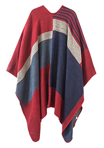 Urban CoCo Women's Color Block Shawl Wrap Open Front Poncho Cape - color: Series 2-red