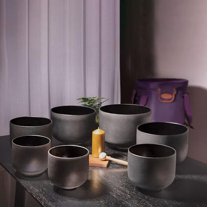 TOPFUND 6-12 inch Chakra Set of 7 Black Crystal Singing Bowls with Heavy Duty Carrying Case and Singing Bowl Mallets - color: Set of 7 Black Bowls, size: 6-12 inch