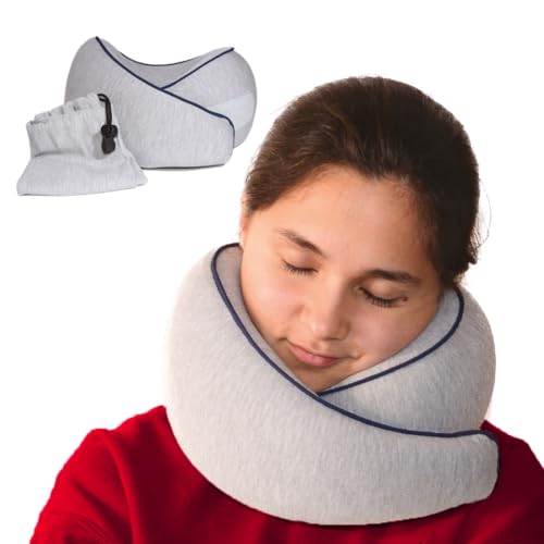 Memory Foam Travel Pillow | Provides Real Support for Head, Neck and Chin | Best Firm Airplane Pillow for Long Flights - color: Gray