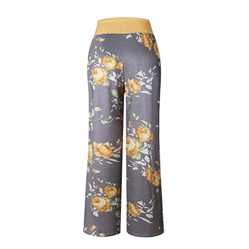 iChunhua Women's Comfy Stretch Floral Print Drawstring Palazzo Wide Leg Lounge Pant