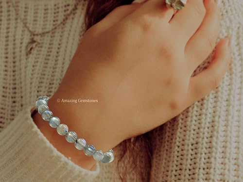 Amazing Gemstone Crystal Bracelet for Women Men's Gifts - Protection Healing Crystal Bracelet - 8mm Gemstone Beaded Stretchable Bracelet Pulseras Para Hombres Mujer Stocking Stuffers Mothers Day Gift (Labradorite) - color: Labradorite