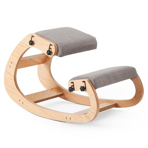 Ergonomic Kneeling Chair, Adjustable Rocking Office Chair Wooden Knee Chair Posture Chair for Home Office Back Pain Relief, Grey - color: Grey