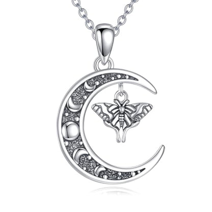 Sun and Moon Necklace 925 Sterling Silver Sun Moon Pendant Gemstone Jewelry Gifts for Women - style: Moth