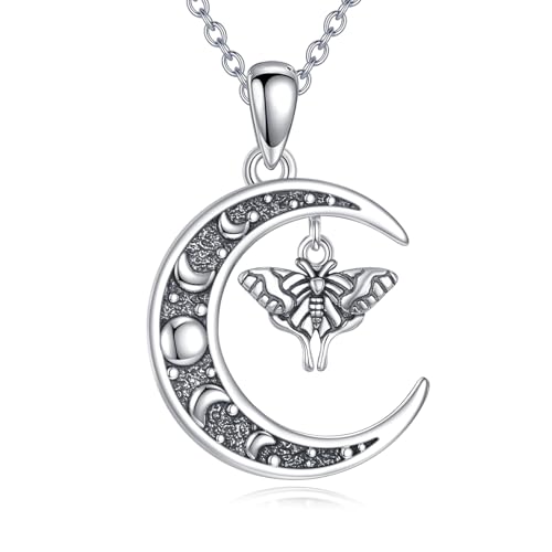Sun and Moon Necklace 925 Sterling Silver Sun Moon Pendant Gemstone Jewelry Gifts for Women - style: Moth