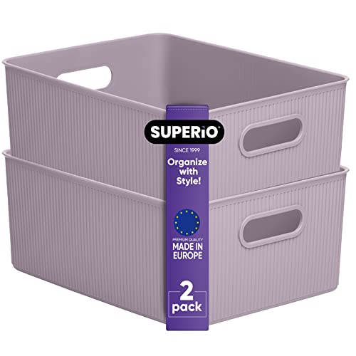 Superio Ribbed Collection - Decorative Plastic Basket Open Home Storage Bins Organizer, Large Lilac Purple (2 Pack) Container Boxes for Organizing Closet Storage Bins for Shelves 15 Liter/16 Quart - size: 2 Pack, style: Bin - Large (15 Liter)