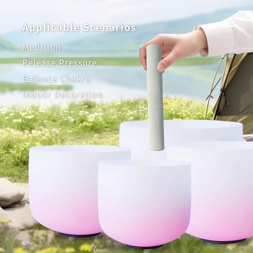 Hye-eun 7PCS 432Hz Crystal Singing Bowls Set, Premium Quartz Meditation Sound Bowls for Chakra Healing Yoga Reiki, Include Rubber Mallets & Carrying Bags-7-12 Inch (Pink Gradient) - color: 7-12inch 432hz Half-Pink 7PCS