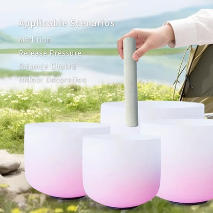 Hye-eun 7PCS 432Hz Crystal Singing Bowls Set, Premium Quartz Meditation Sound Bowls for Chakra Healing Yoga Reiki, Include Rubber Mallets & Carrying Bags-7-12 Inch (Pink Gradient) - color: 7-12inch 432hz Half-Pink 7PCS