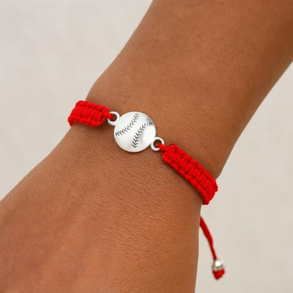 Sportybella - Baseball Bracelet, Baseball Jewelry, Adjustable Braided Baseball Bracelet, Baseball Gifts, Baseball Accessories - color: Red