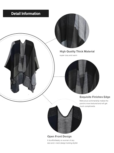 MissShorthair Women's Printed Shawl Wrap Fashionable Open Front Poncho Cape, Gift for Women - color: A-black Grey