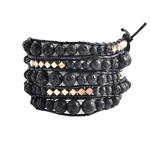 YGLINE Natural Stone Wrap Bracelet for Women Boho Bracelets Healing Crystal Beaded Bracelet Adjustable 3/5 Wraps Bracelet Handmade Birthday Gifts for Women - color: lava stone-3w