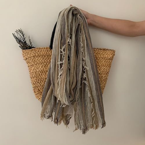 Artistic Retro Cotton And Linen Scarf, Plain Tie Dye Gradient Autumn And Winter New Soft Cotton Shawl - color: Light Khaki