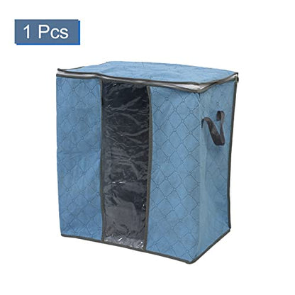 uxcell Non Woven Fabric Family Quilt Clothes Dustproof Zippered Storage Bag Pale Blue