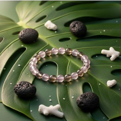 The Alchemist's Arcanum Adjustable Beaded Wrist Accessory for Men and Women, Stretch Fit Stone Bead Jewelry for Daily Wear and Gifting - color: Amethyst & Smoky Quartz